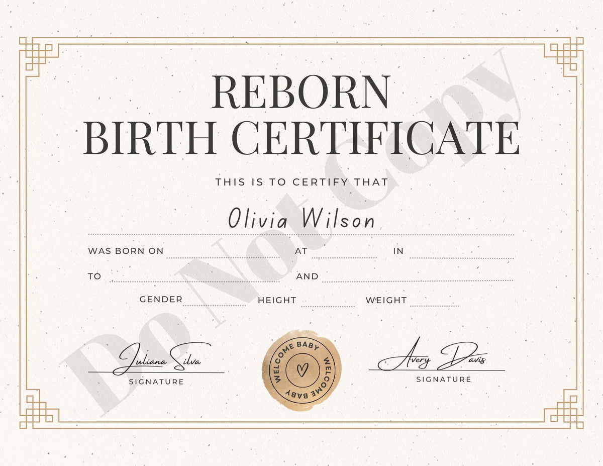 PRINT AT HOME Reborn Baby Birth Certificate ~ Customized For Your Doll & Family