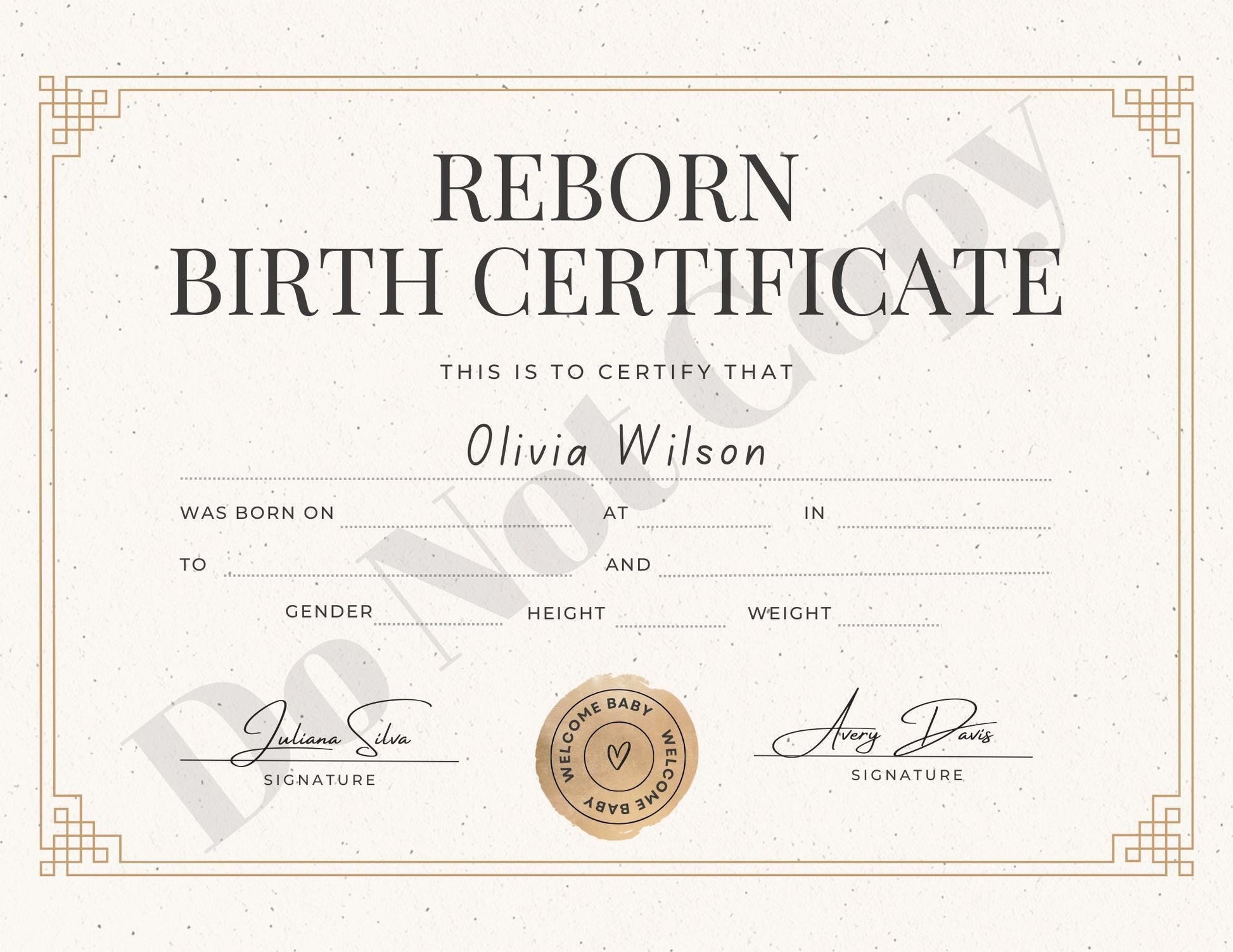 PRINT AT HOME Reborn Baby Birth Certificate ~ Customized For Your Doll & Family