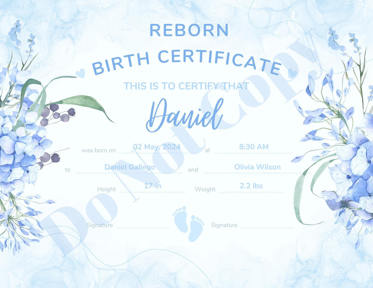 PRINT AT HOME Reborn Baby Birth Certificate ~ Customized For Your Doll & Family