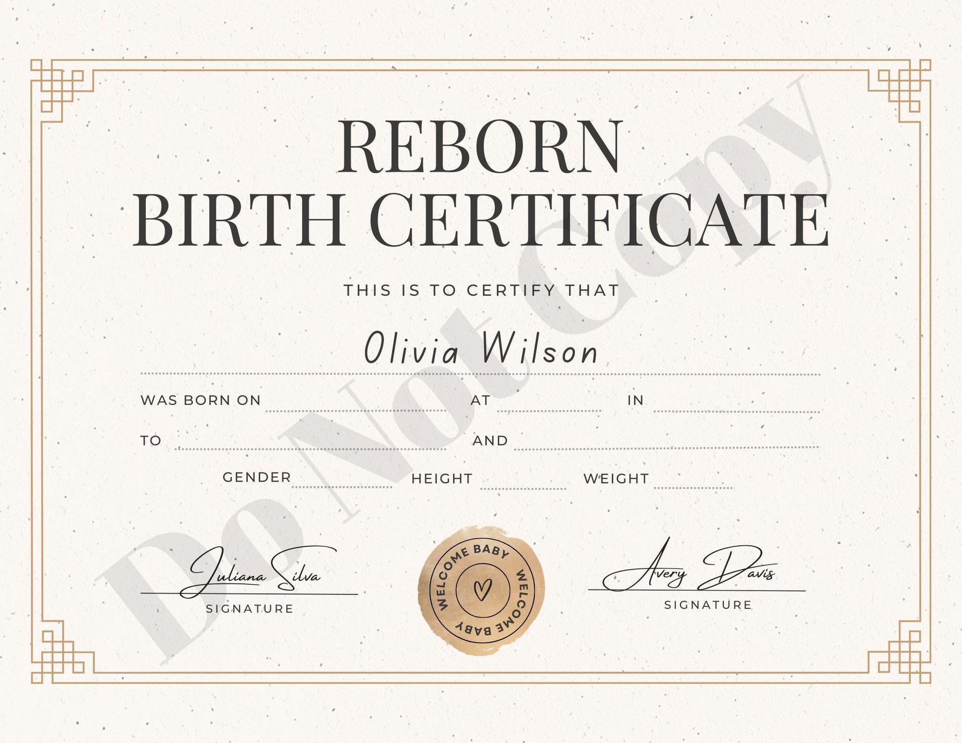PRINT AT HOME Reborn Baby Birth Certificate ~ Customized For Your Doll & Family