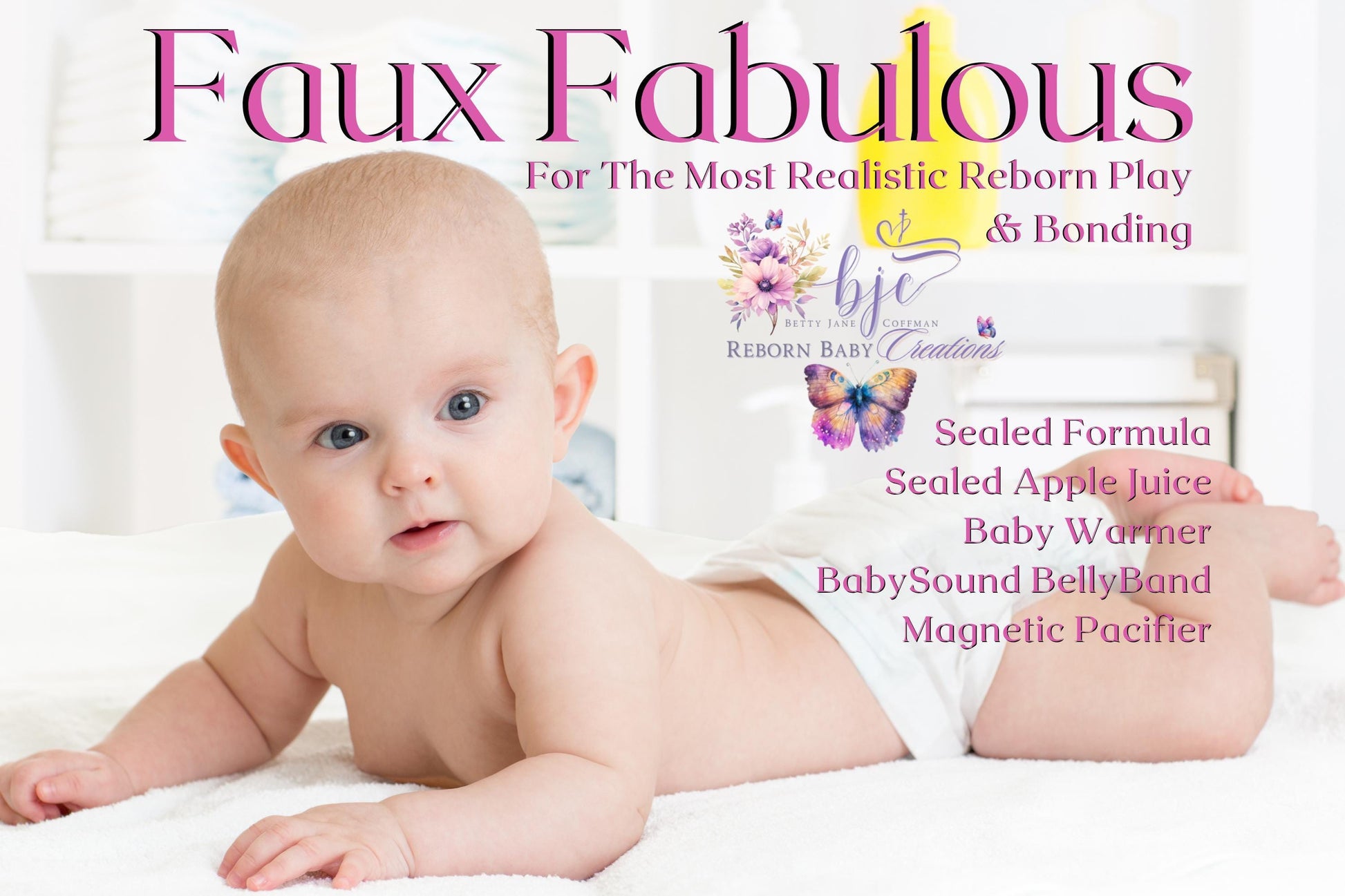 Reborn Doll Gift Set: Formula, Juice, Sound Box In BellyBand, Pacifier. Doll Not Included.