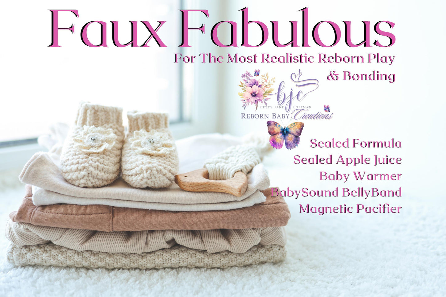 Reborn Doll Gift Set: Formula, Juice, Sound Box In BellyBand, Pacifier. Doll Not Included.