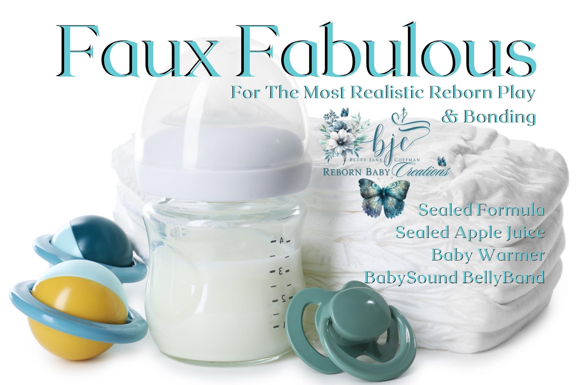 Reborn Doll Gift Set: Formula, Juice, Sound Box In BellyBand, Pacifier. Doll Not Included.